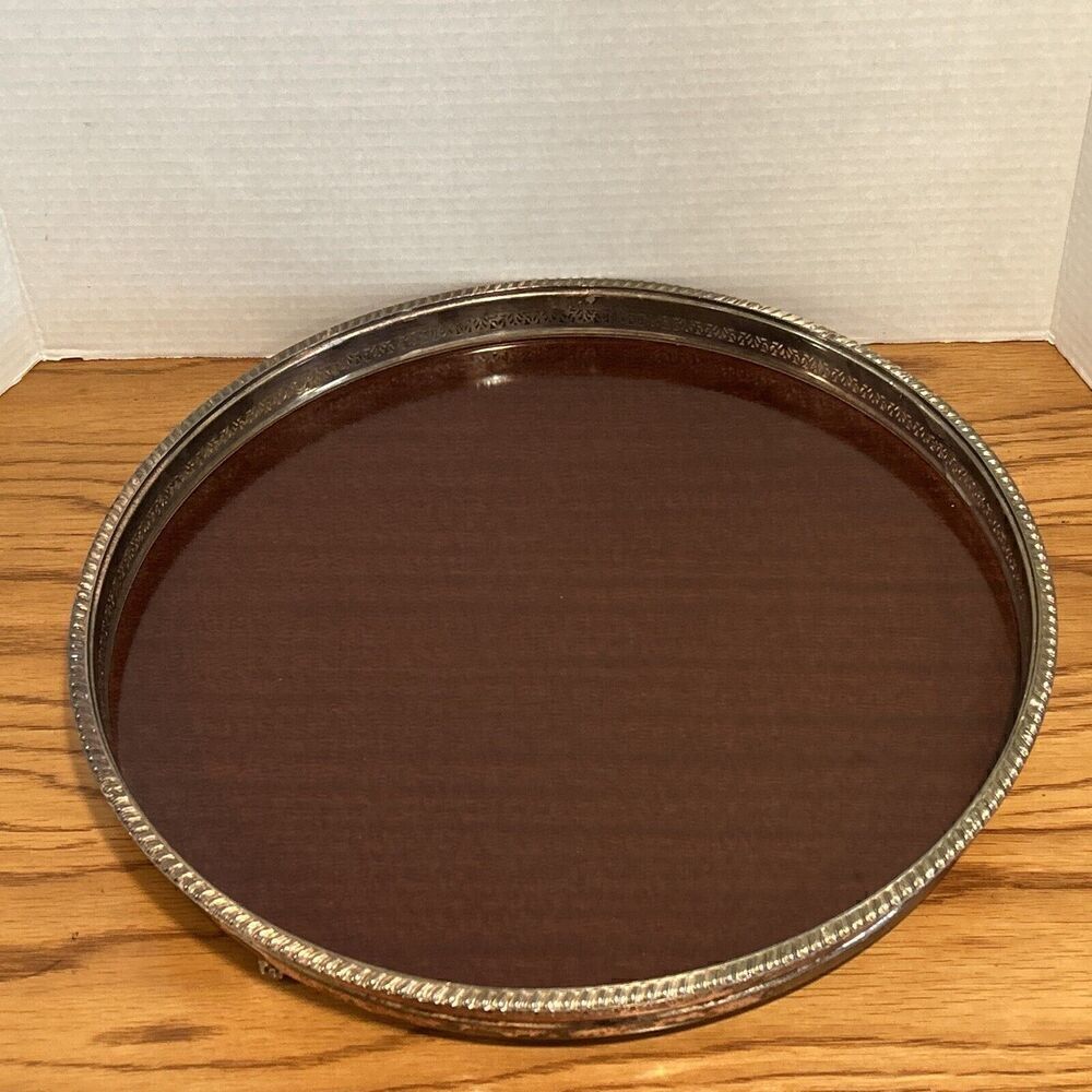 Revere Pewter Vintage Mid Century Modern Crescent Laminate Tray Silver Plated